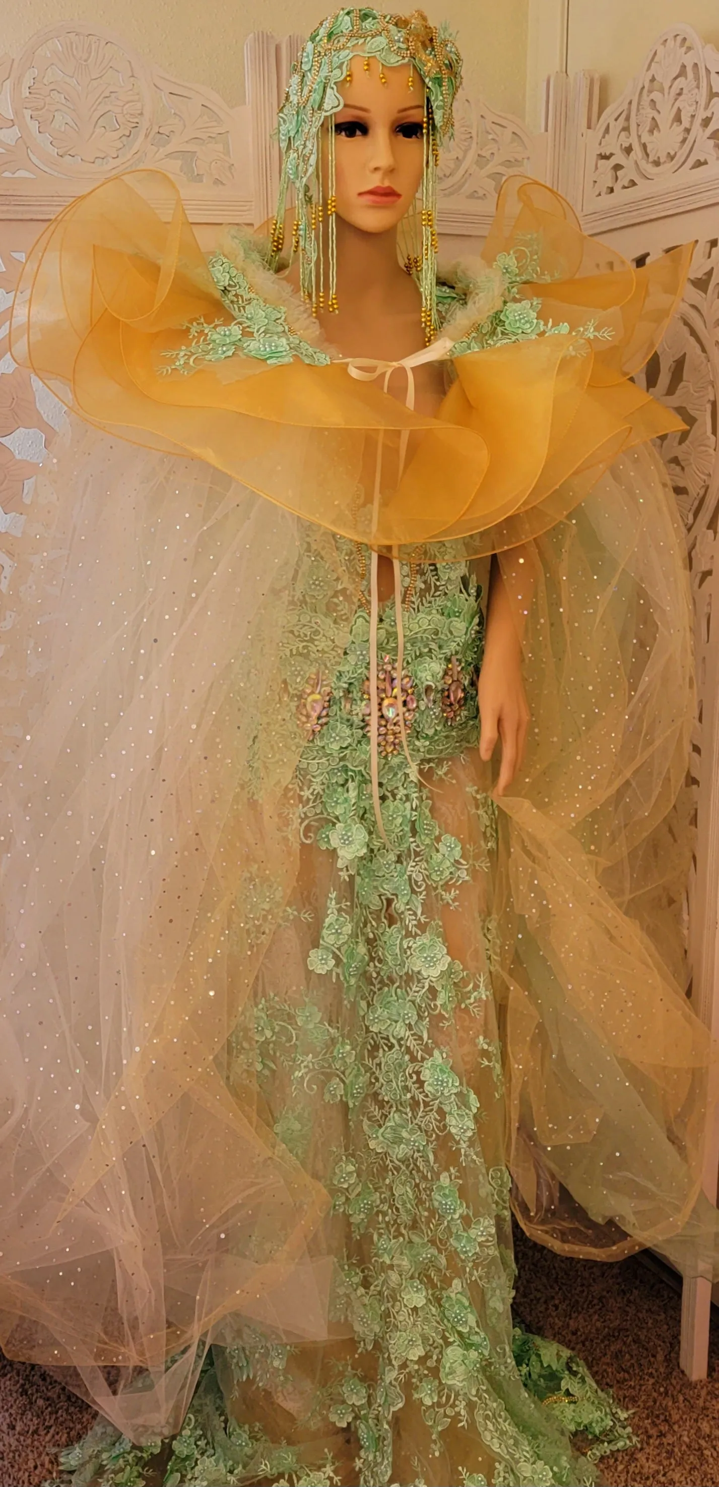 "LADY STEPHANIE" Mint Green Lace & Organza Sheath Mermaid Wedding Gown Set (Custom Order)