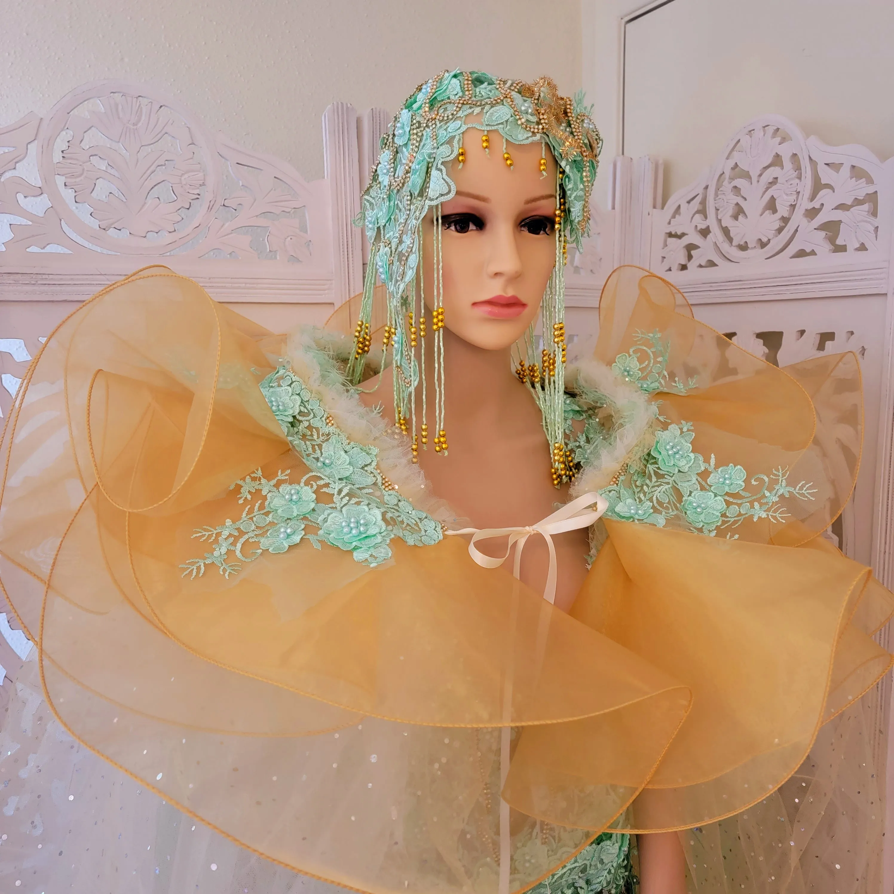 "LADY STEPHANIE" Mint Green Lace & Organza Sheath Mermaid Wedding Gown Set (Custom Order)