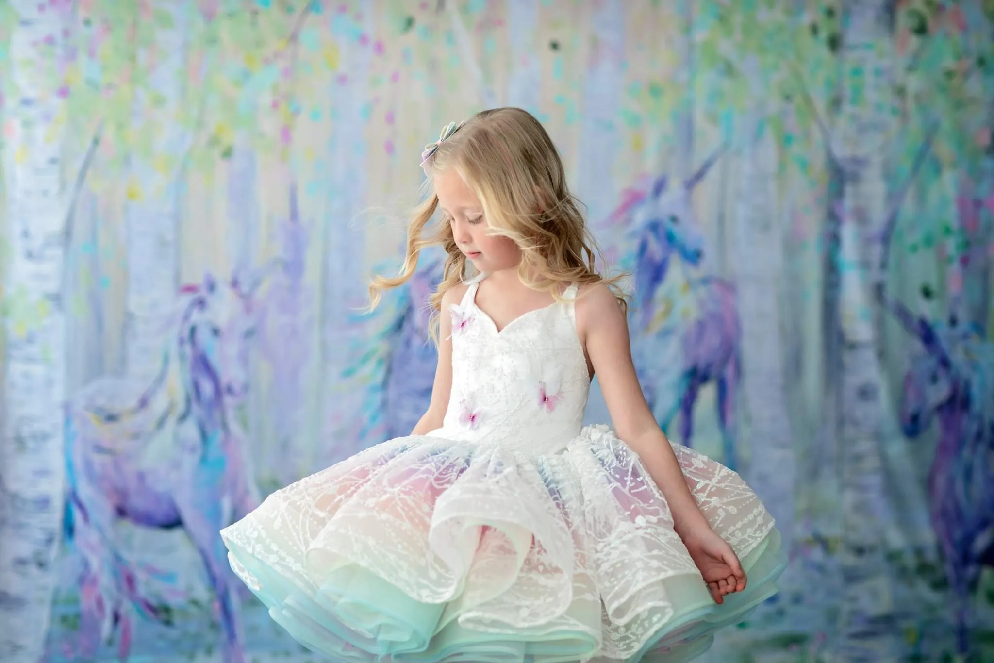 "Unicorns & Rainbows" -  Petal Short Length Dress ( 4 Year - Petite 5 Year)