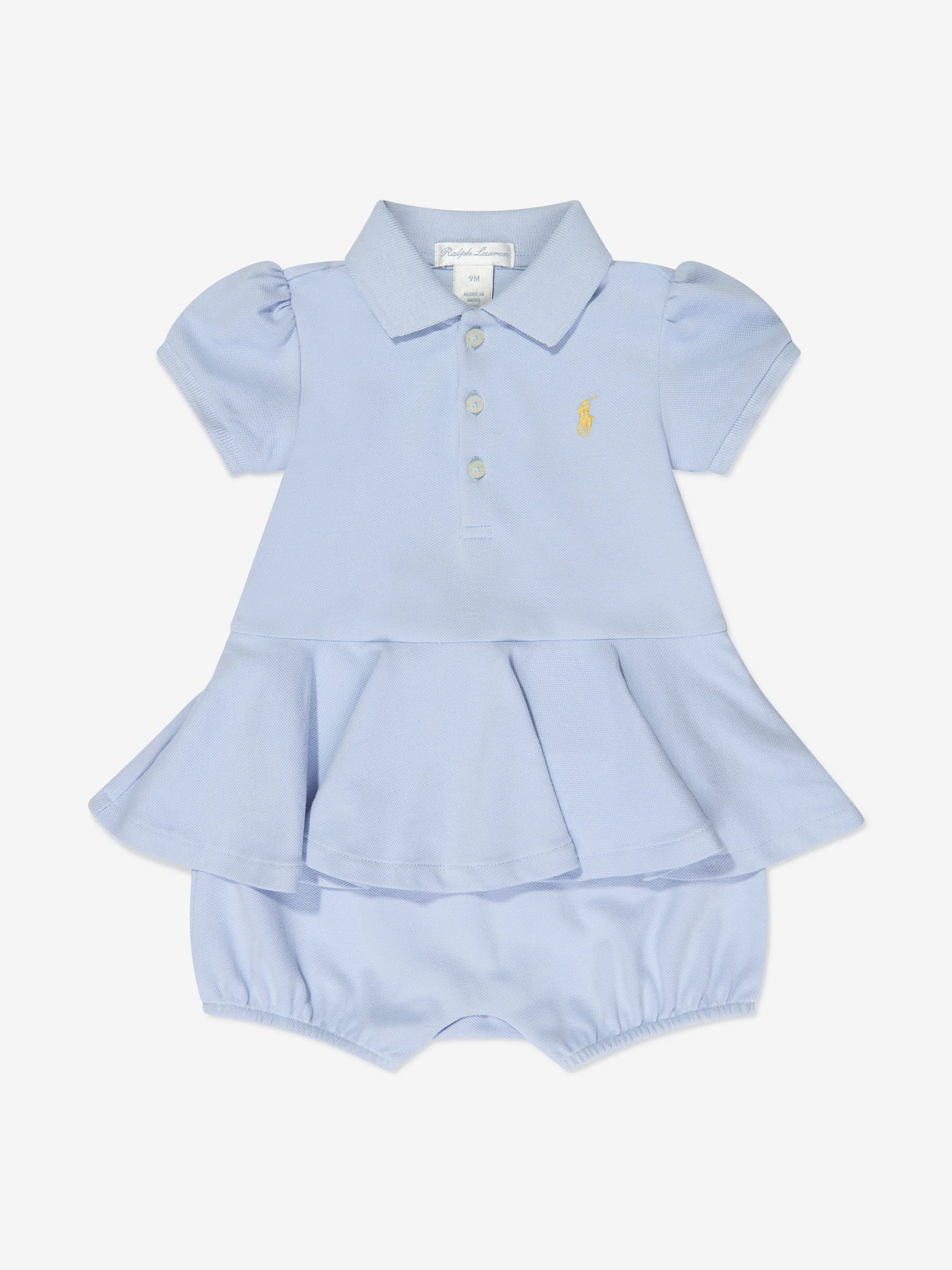 Ralph Lauren Baby Girls Peplum Romper Dress in Blue