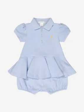 Ralph Lauren Baby Girls Peplum Romper Dress in Blue