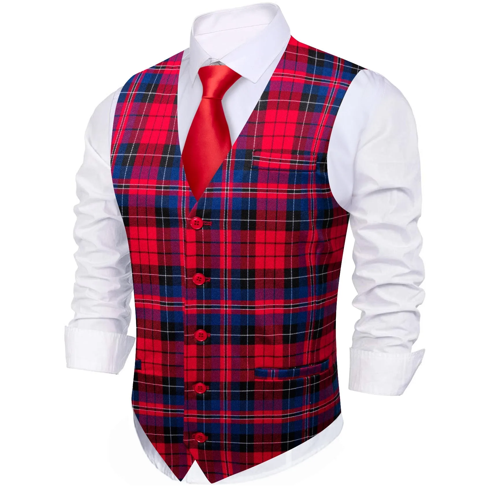 Red Blue Plaid Jacquard Men's Single Vest