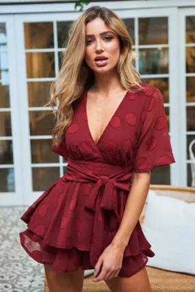 Red Dot Layered Tie-waist Romper