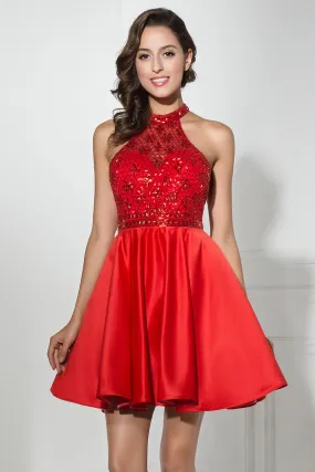 Red Short Beaded Prom Dress A-line Mini Homecoming Dress