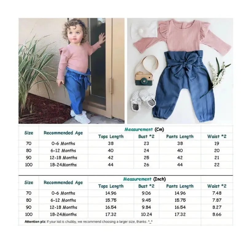 Ribbed Pink Long Sleeve Romper and Bowknot Denims #10006