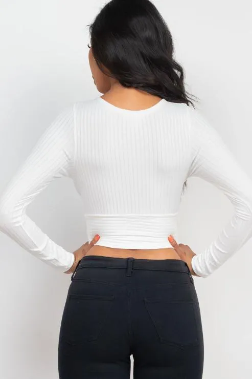 Ribbed Wrap Front Long Sleeve Top