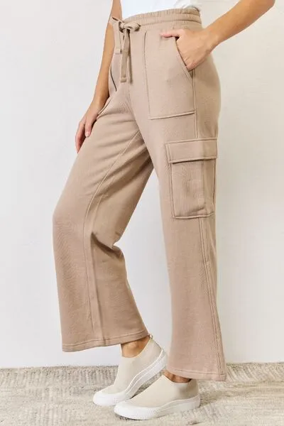 RISEN High Waist Cargo Wide Leg Pants Sand