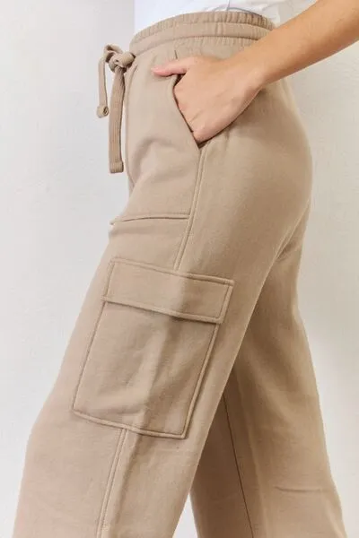 RISEN High Waist Cargo Wide Leg Pants Sand