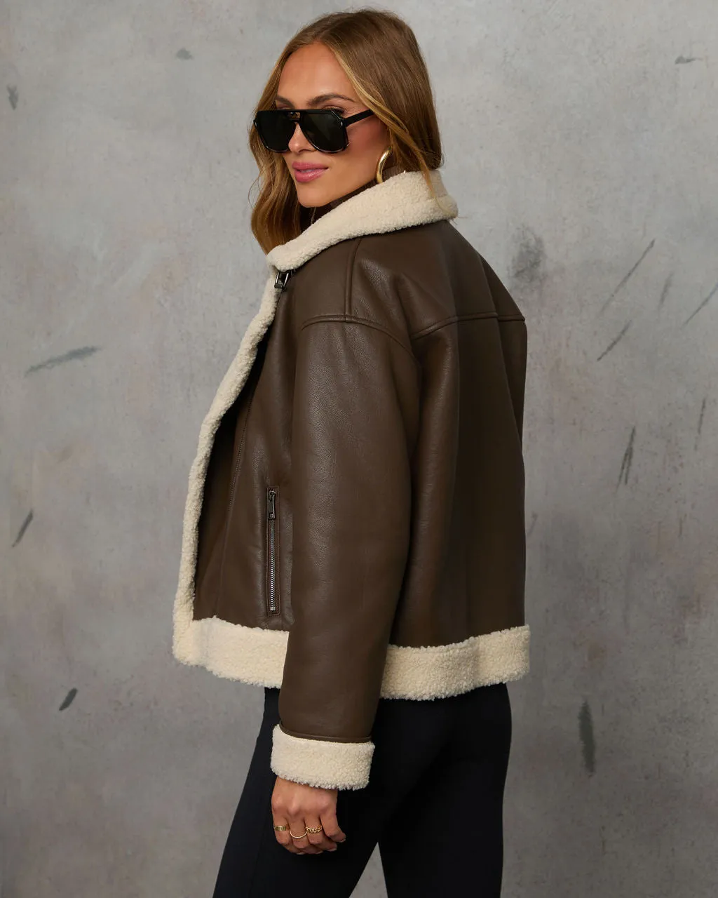 Rochester Leather Sherpa Trim Coat