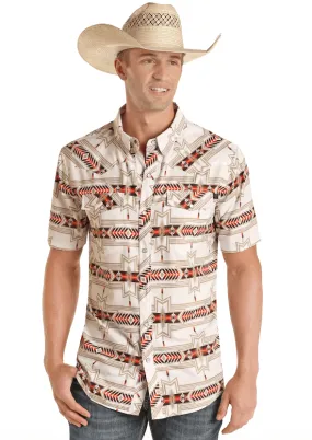 Rock & Roll Cowboy Men's Tek Western Slim Fit Aztec Short Sleeve Snap Shirt RRMS1SR0QQ