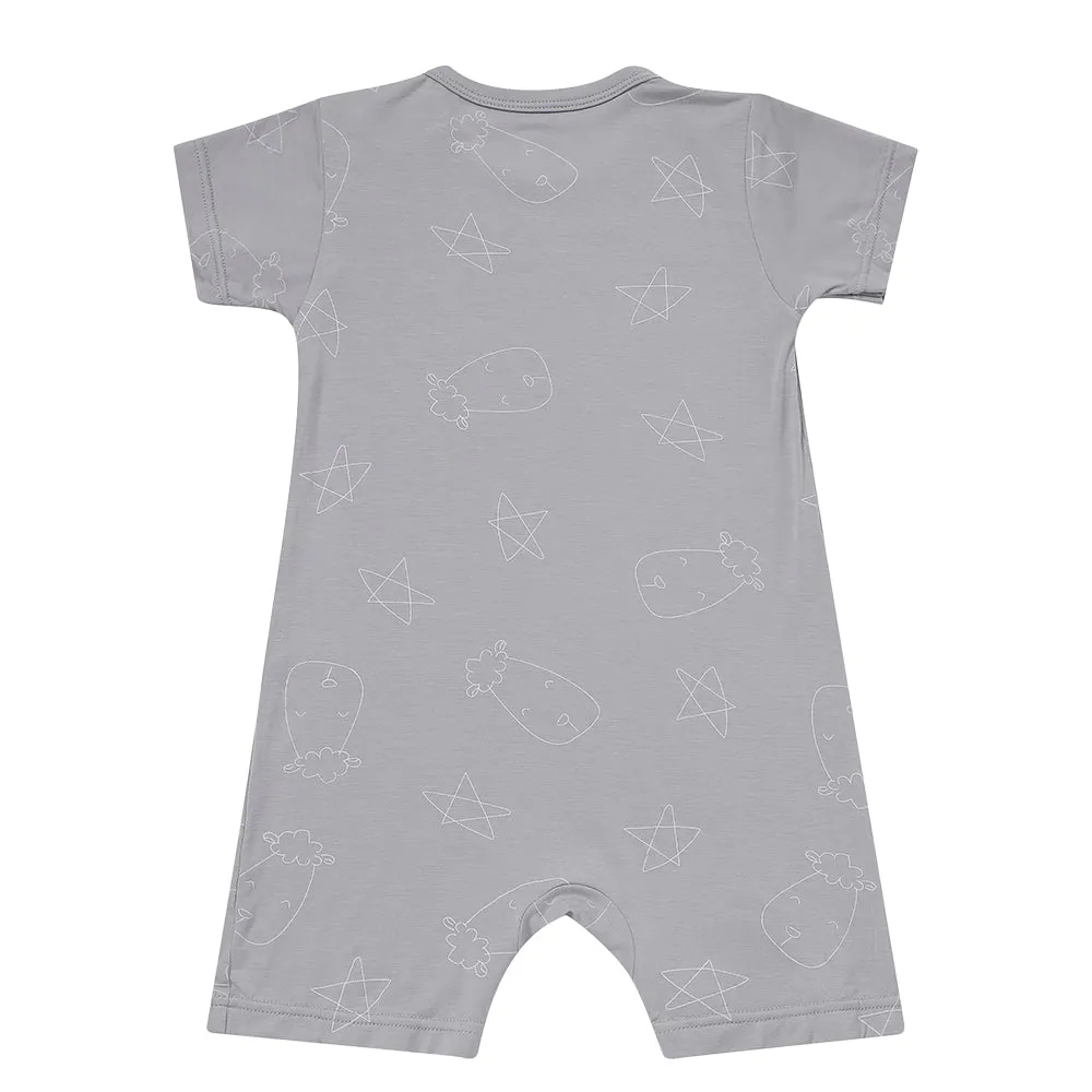 Romper Short Sleeve Cute Big Star & Head Grey