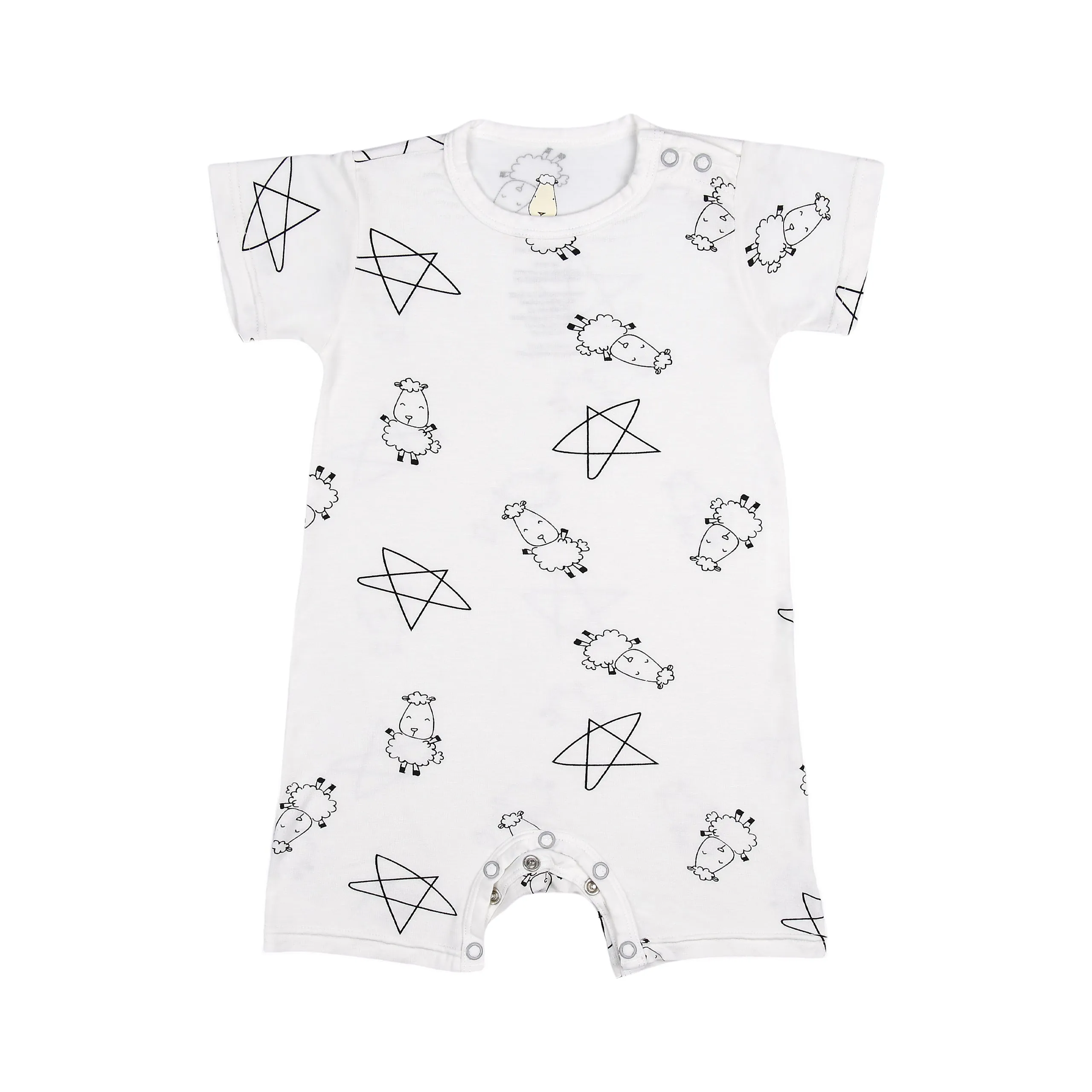 Romper Short Sleeve Cute Big Star & Sheepz White