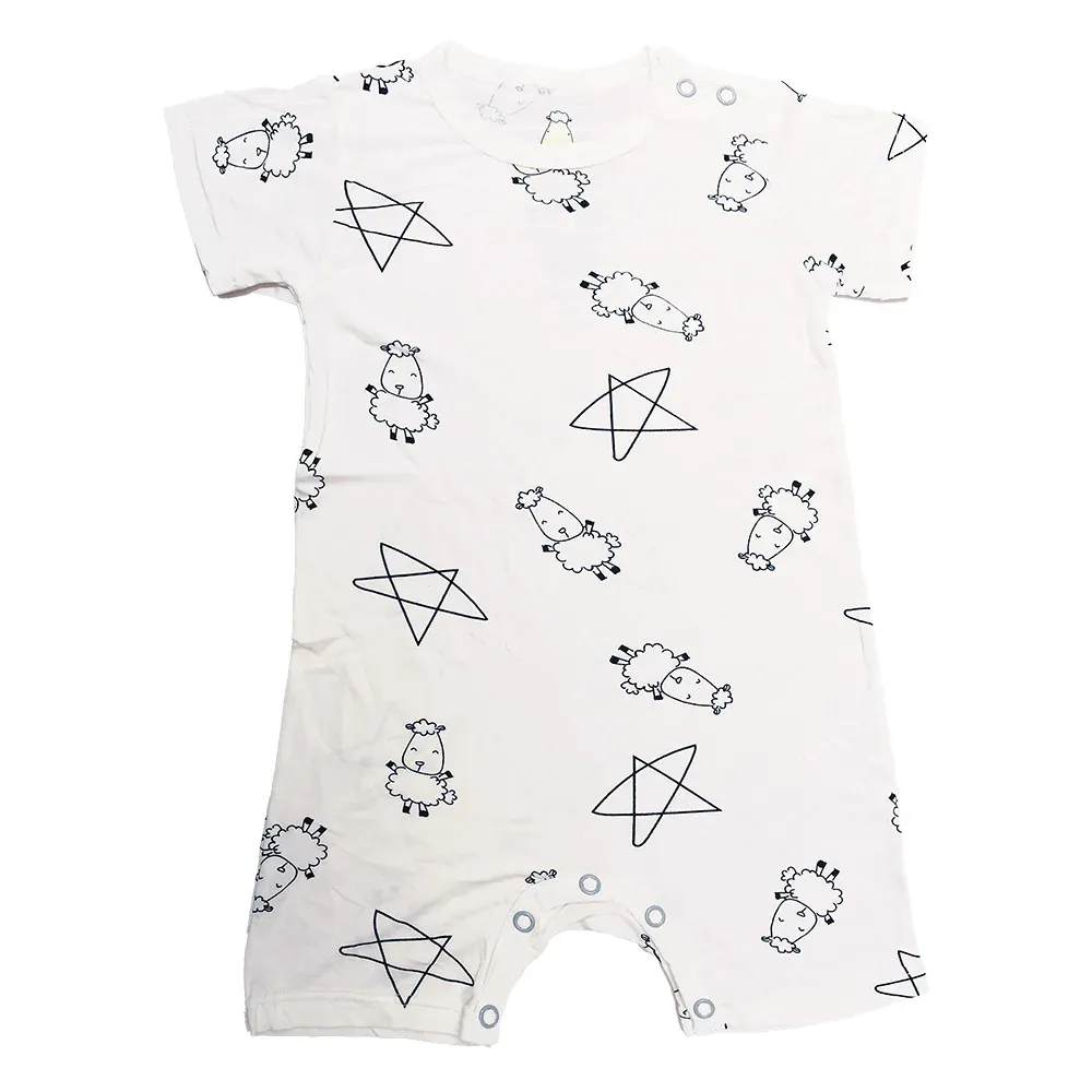 Romper Short Sleeve Cute Big Star & Sheepz White