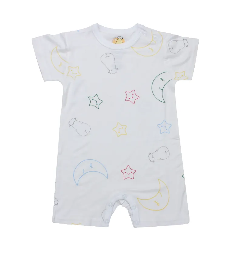 Romper Short Sleeve White Colourful Moon & Star