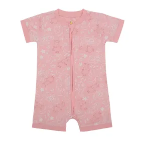 Romper Short Sleeve Zip Baa Baa in the Universe Pink