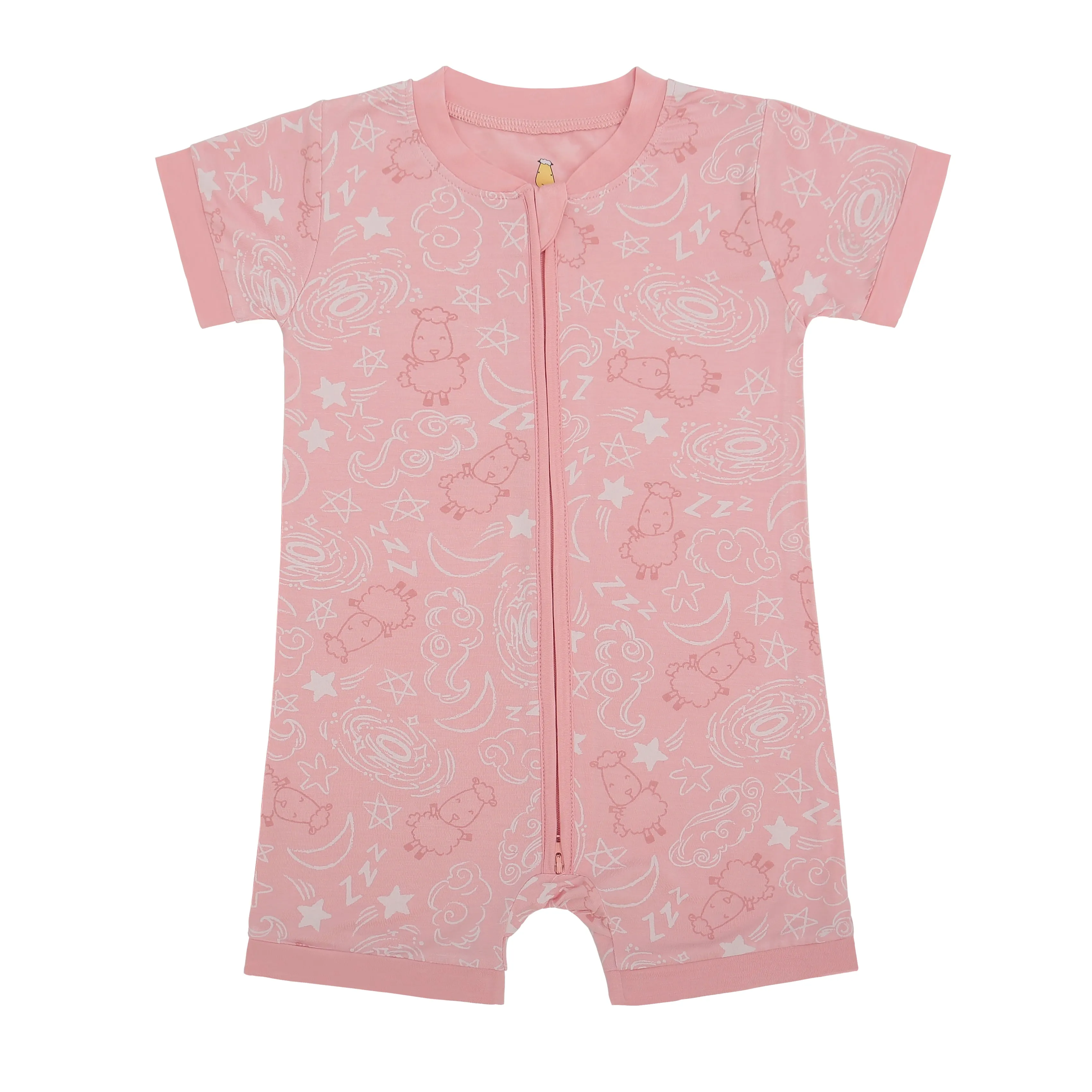 Romper Short Sleeve Zip Baa Baa in the Universe Pink