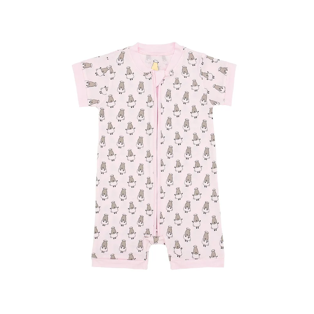 Romper Short Sleeve Zip Small Sheepz Pink