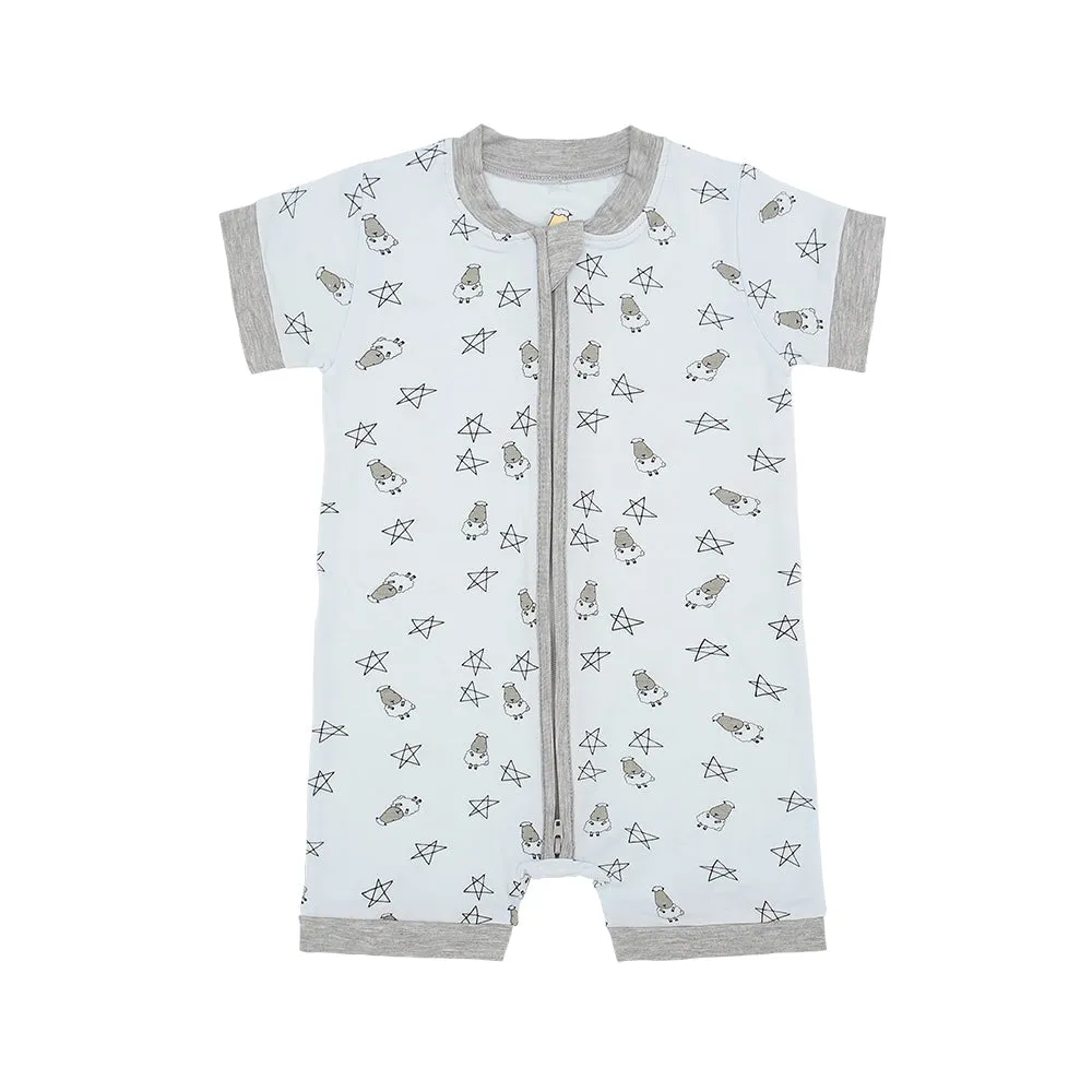 Romper Short Sleeve Zip Small Star & Sheepz Blue