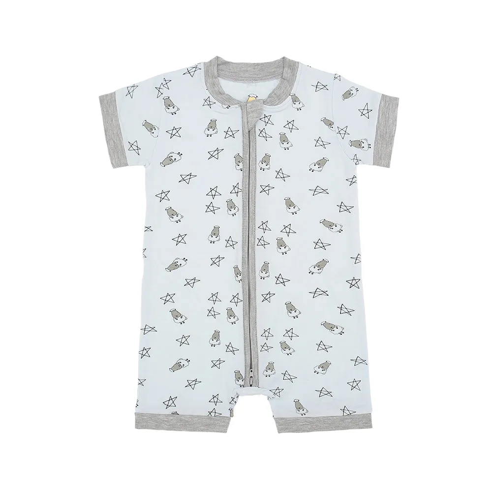 Romper Short Sleeve Zip Small Star & Sheepz Blue