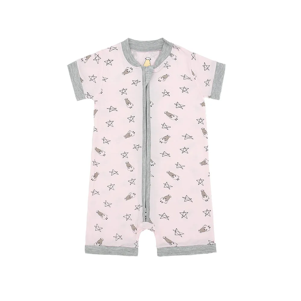 Romper Short Sleeve Zip Small Star & Sheepz Pink