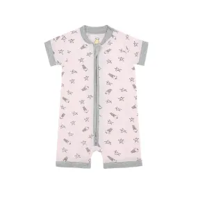 Romper Short Sleeve Zip Small Star & Sheepz Pink