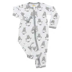 Romper Zip Big Sheepz White with Grey Border