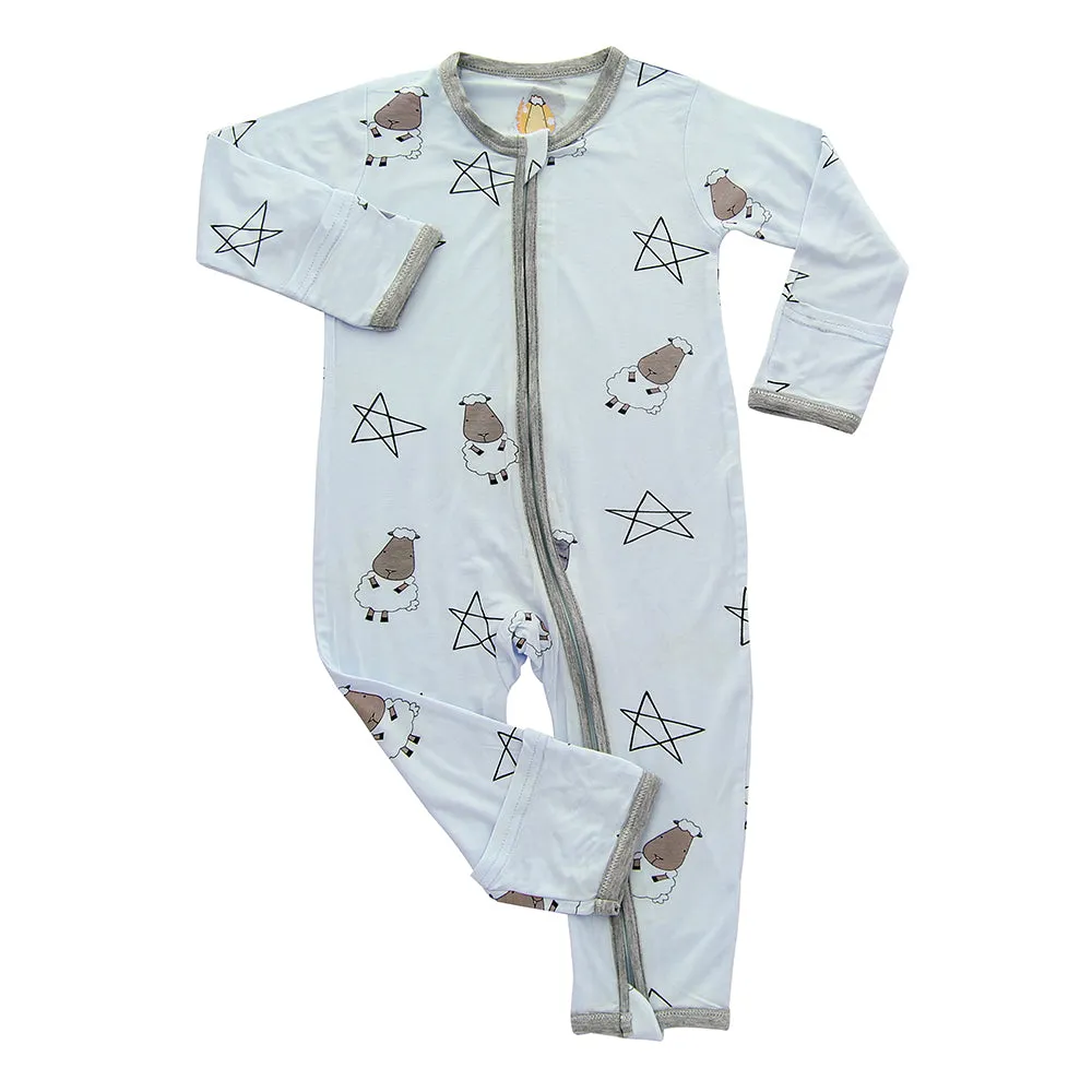 Romper Zip Big Star & Sheepz Blue with Grey Border