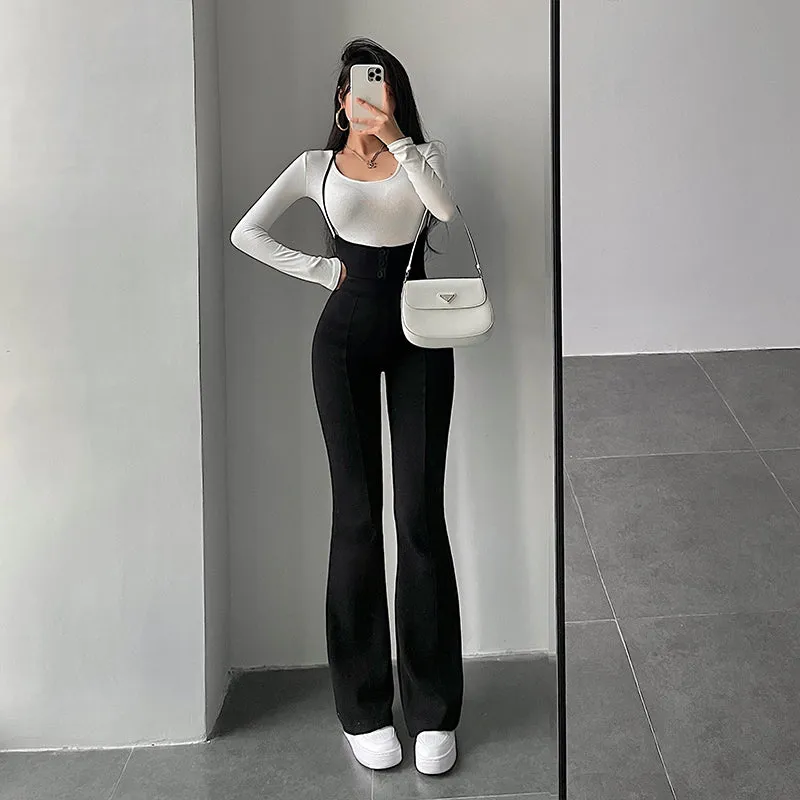 Ruby Solid Color Slim Button Up Flare Jumpsuit Pants