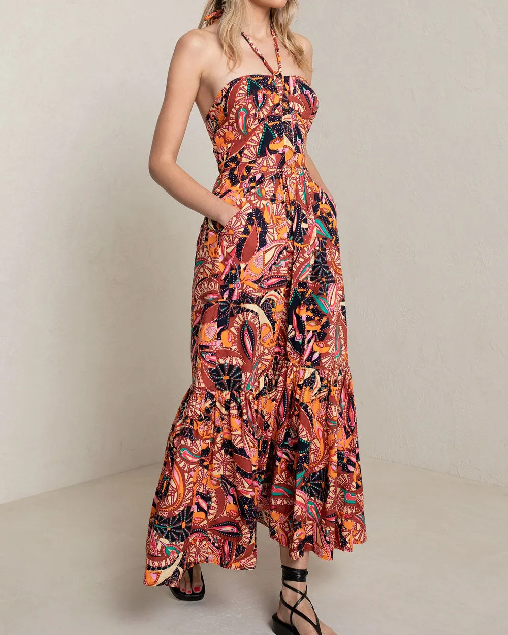 Russet Multicolor Halter Adelle Midi Dress