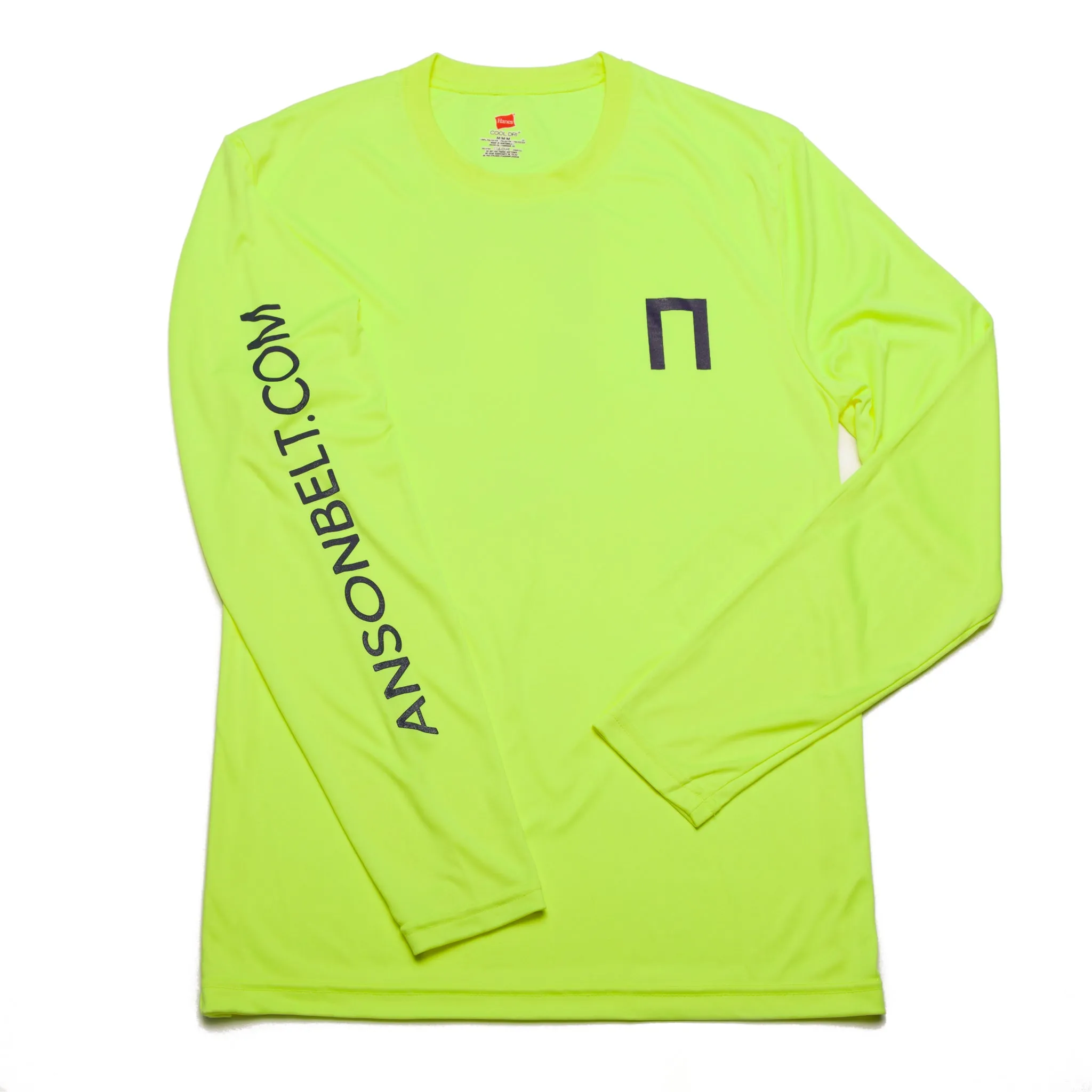 Safety Green Anson Belt Performance Long Sleeve Tee w/ Hanes Sport™ Men's FreshIQ™ Cool DRI® technology