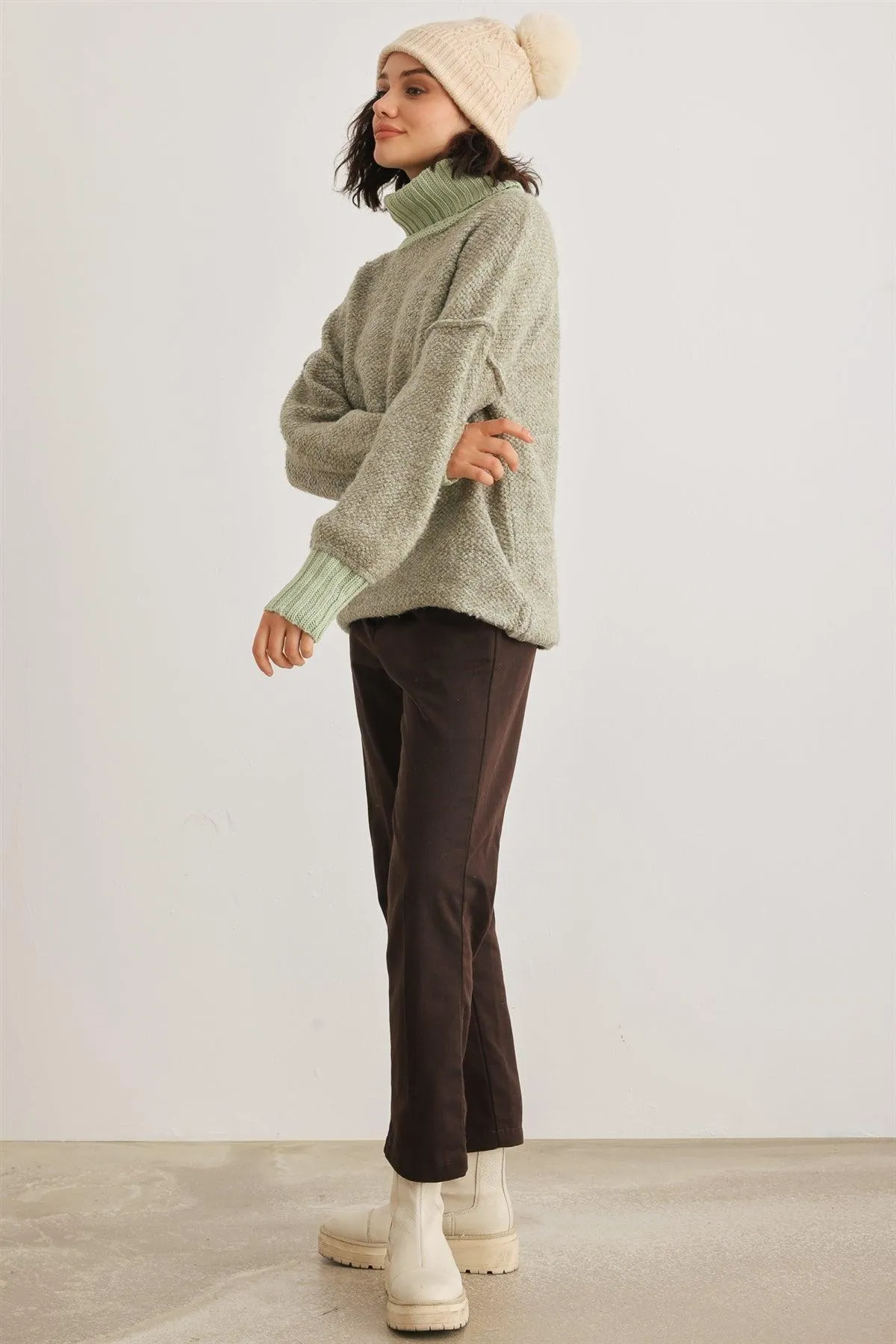 Sage Knit Turtle Neck Long Sleeve Sweater /4-2