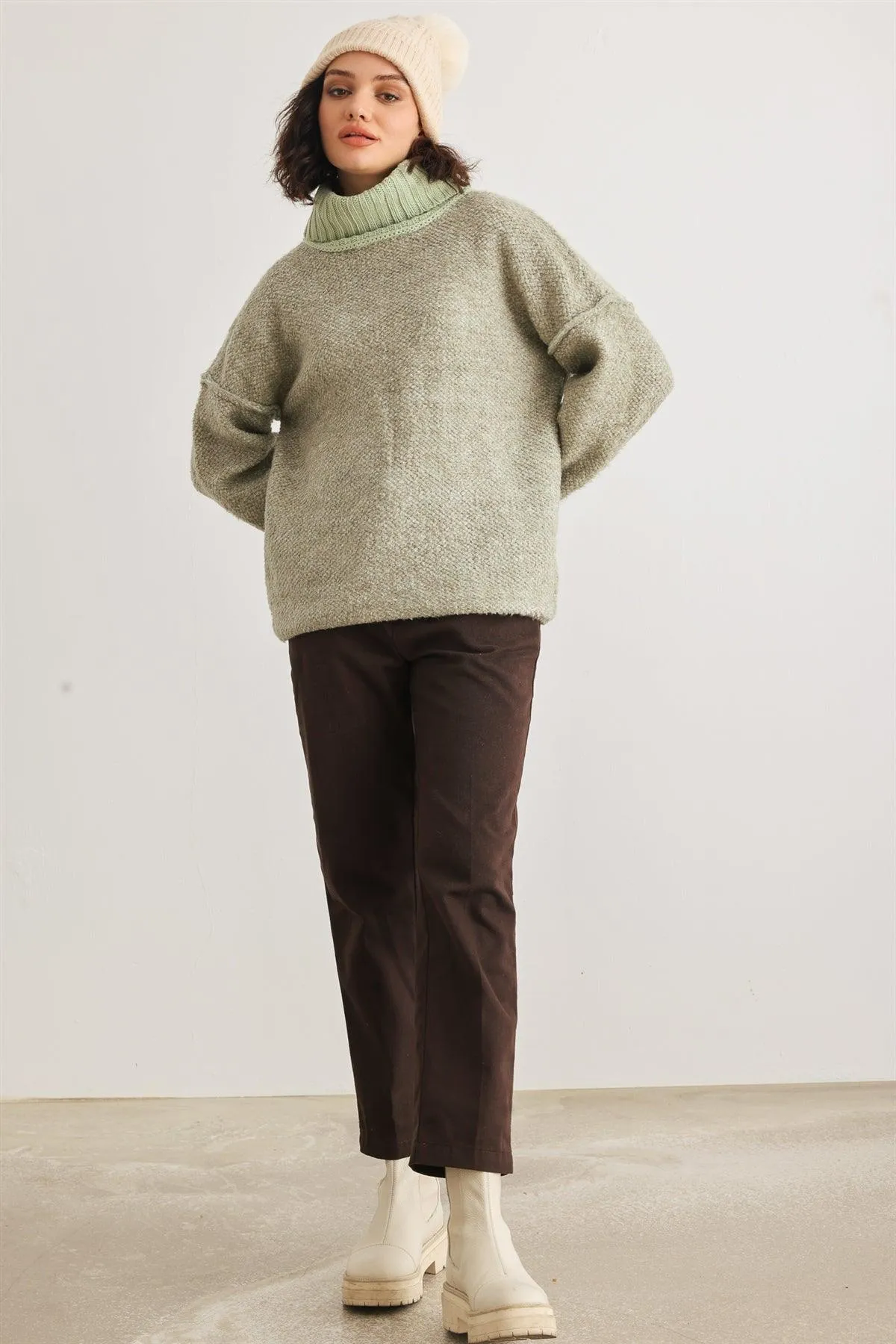 Sage Knit Turtle Neck Long Sleeve Sweater /4-2