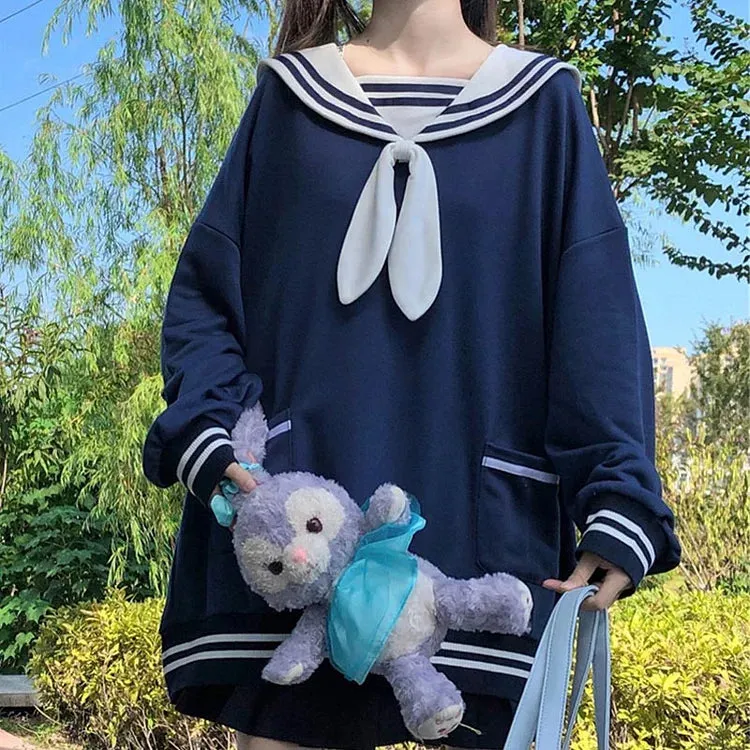 Sail into Style: Bunny Ears Lolita Sweatshirt - A Symphony of Adorability and Charm! 🚢🌈