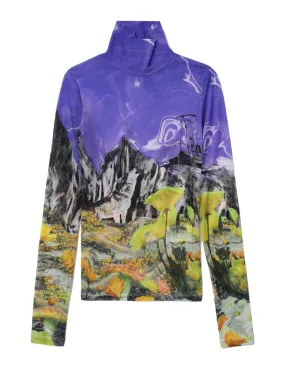 Scenic Print Fitted Knit Top