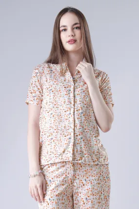 Seamless Floral Short Sleeve Women's Velvet Shirt