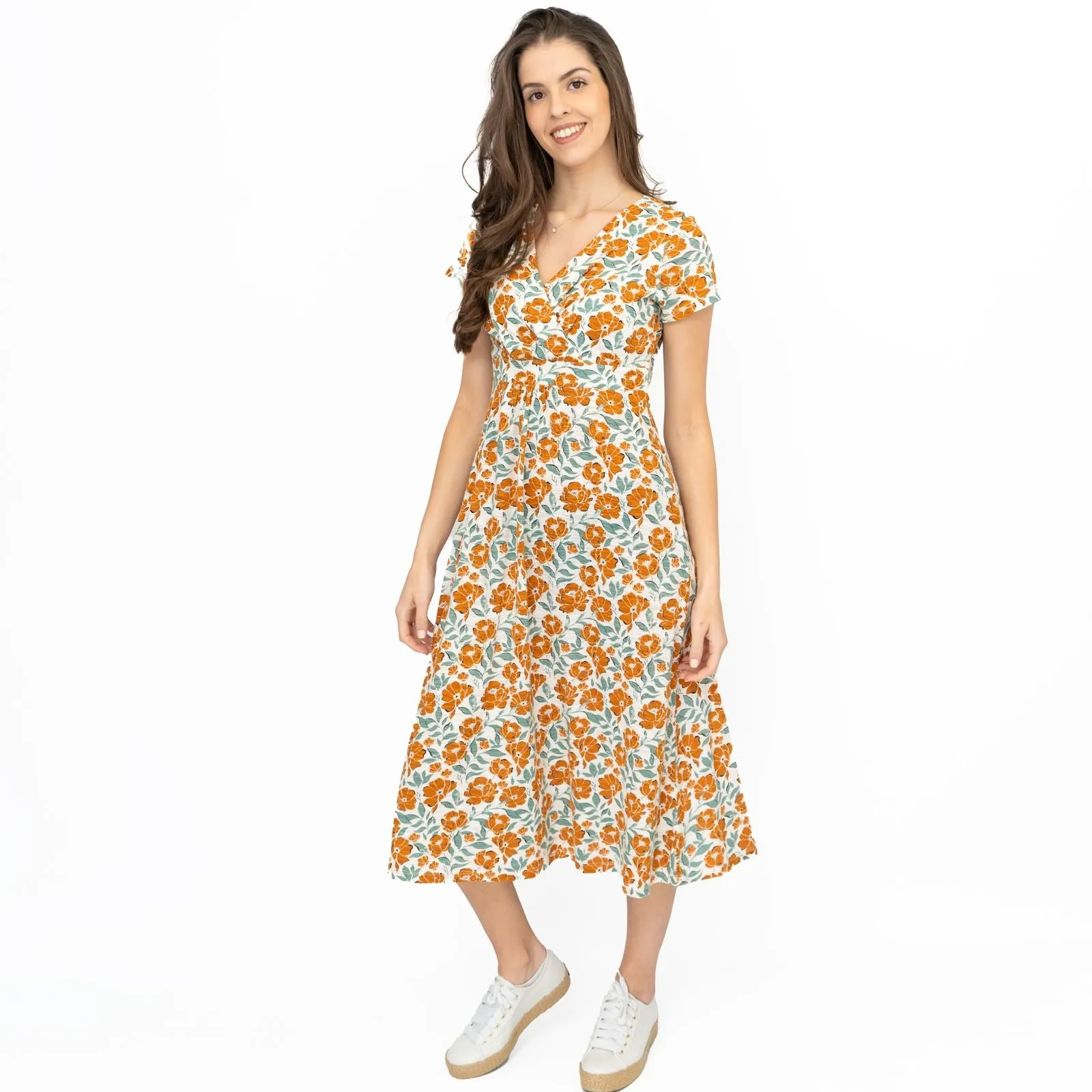 Seasalt Chapelle Midi Dress Orange Shadow Floral Chalk