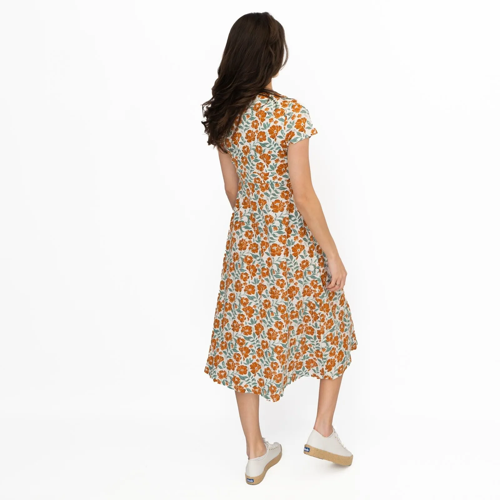 Seasalt Chapelle Midi Dress Orange Shadow Floral Chalk