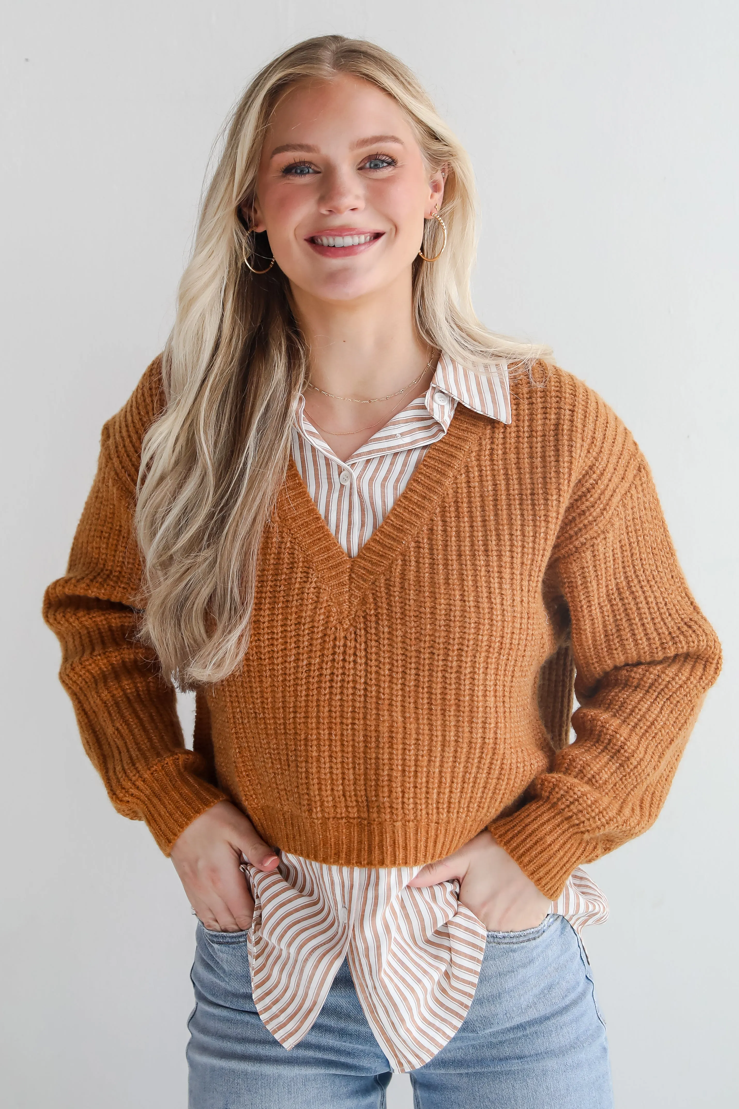 Seasonally Posh Brown Sweater Vest Blouse