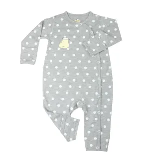 Side Snap Long-Sleeved Romper - Polka Dot (Gray)