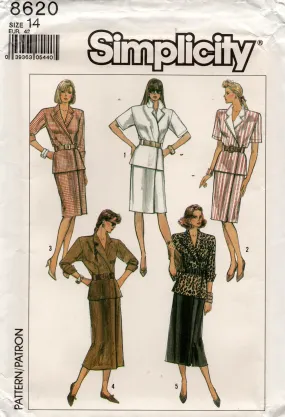 Simplicity 8620 Womens Mock Wrap Dress 1980s Vintage Sewing Pattern Size 14 Bust 36 inches UNCUT Factory Folded