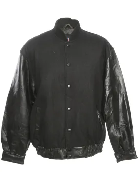 Single Breasted Black Varsity Jacket - M