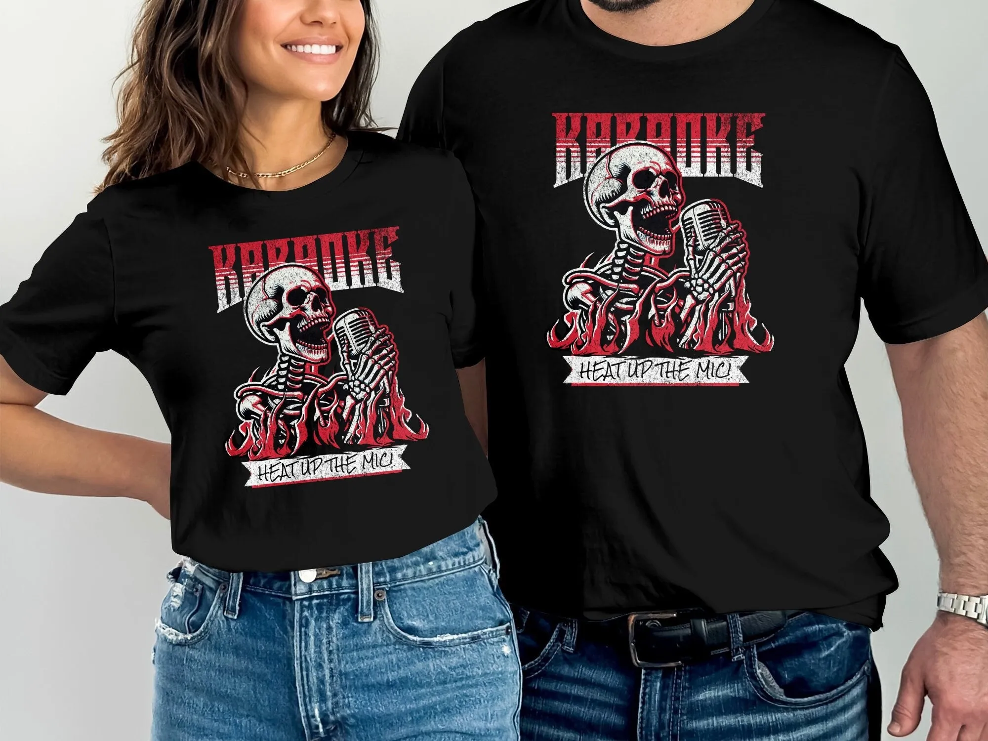 Skeleton Karaoke Singer T-Shirt, Heat Up the Mic, Punk Rock Style Tee, Unique Music Graphic Shirt