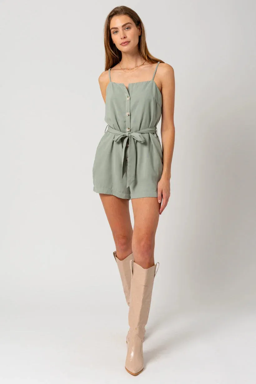 SLEEVELESS BUTTON DOWN ROMPER