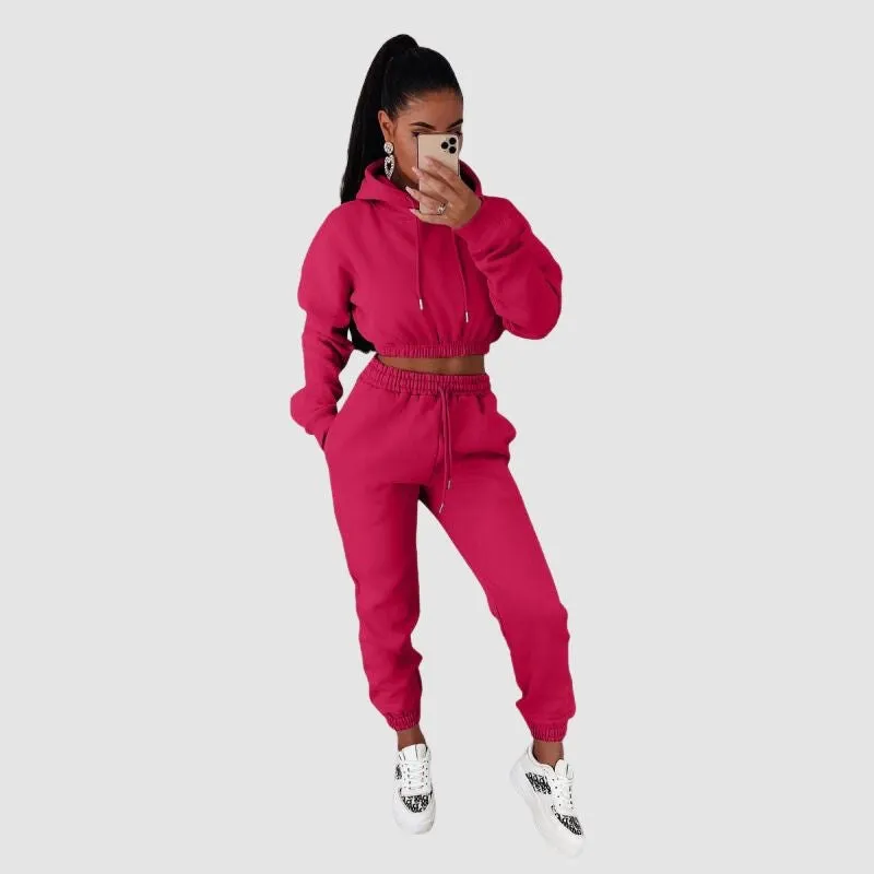 Solid Color Hoodies Drawstring Pant Set