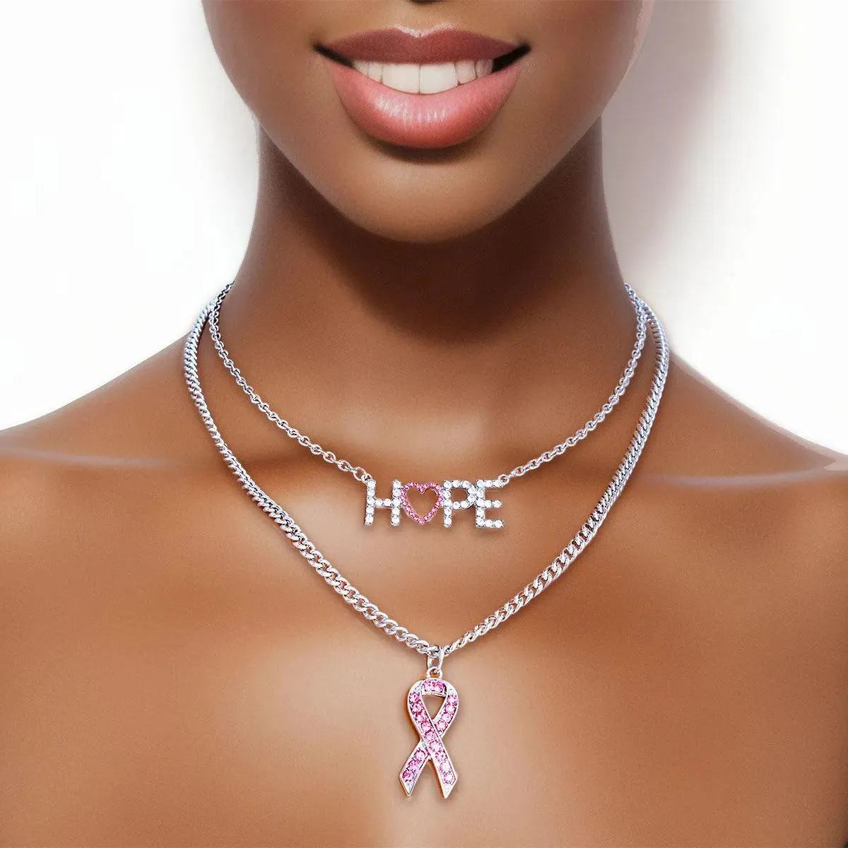 Spark Confidence and Awareness with a Pink Silver Hope and Ribbon Necklace