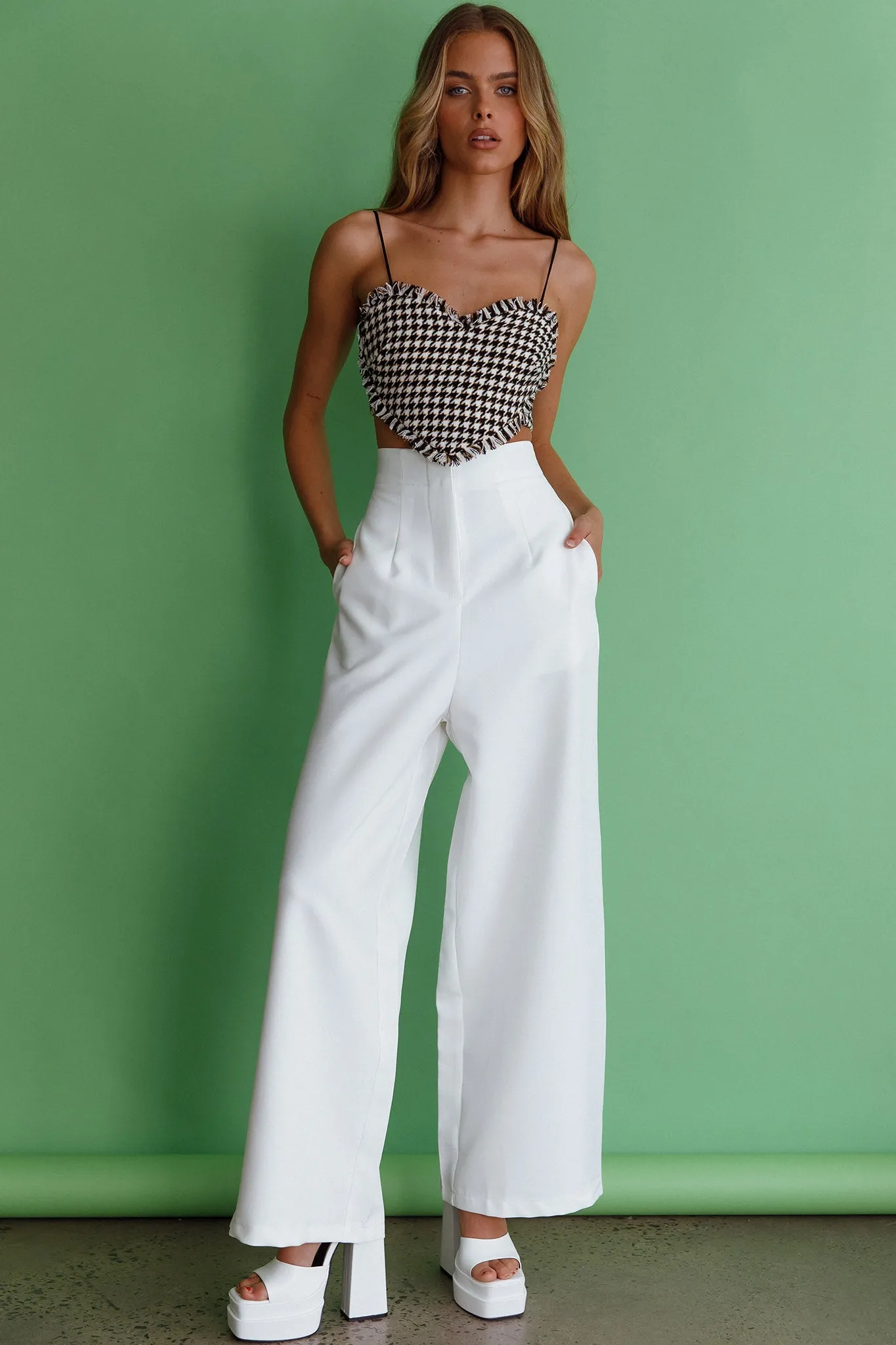 Starke High Waist Wide Leg Pants White