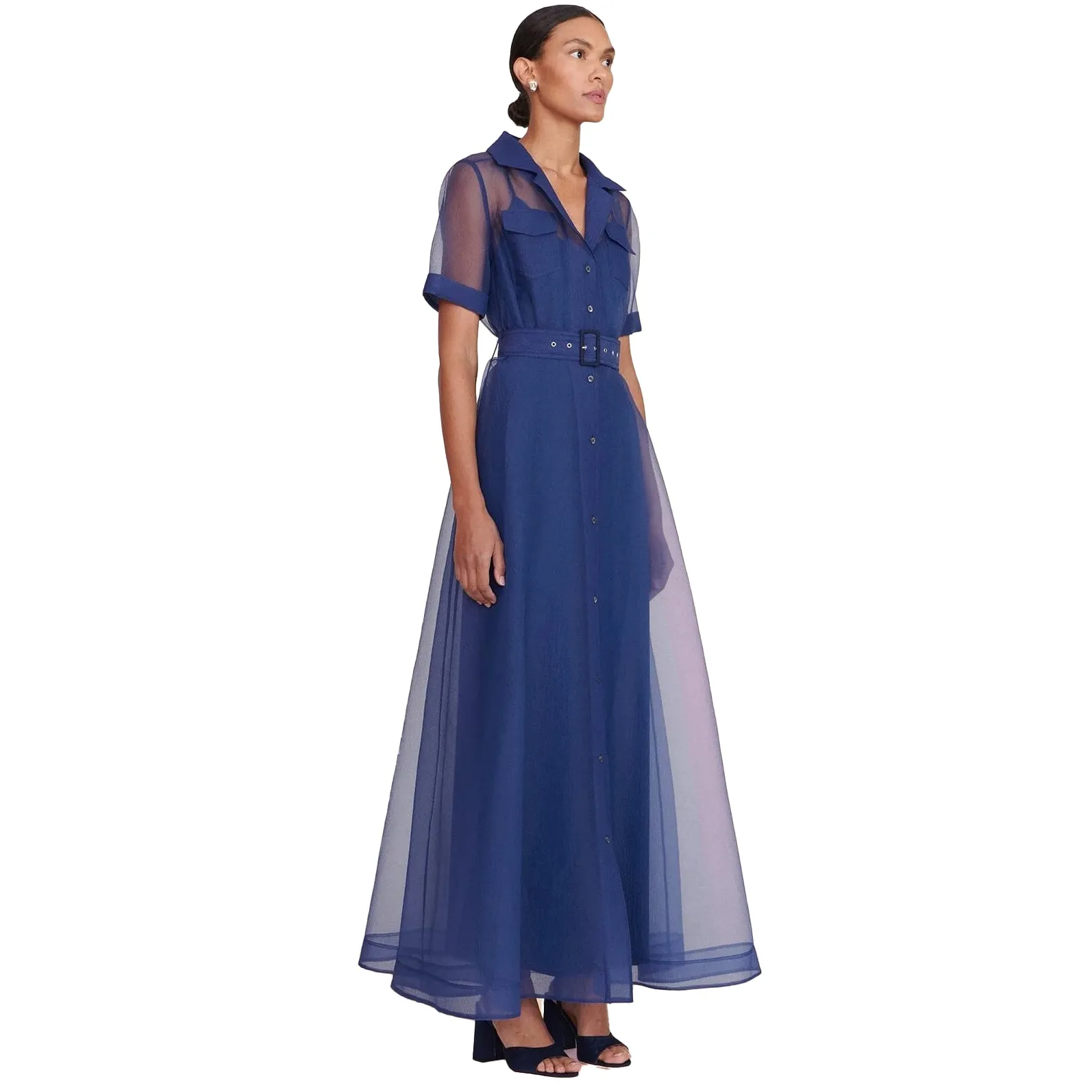 Staud Millie Navy Organza Maxi Dress