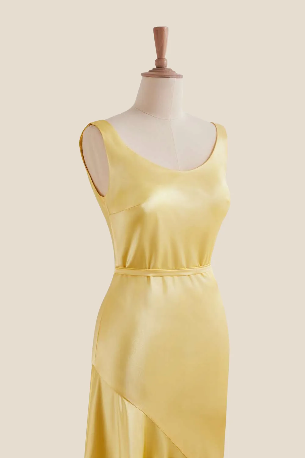 Straps Yellow Open Back Long Dress with Belt