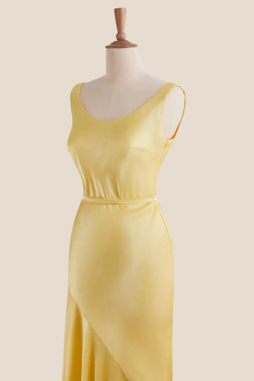 Straps Yellow Open Back Long Dress with Belt