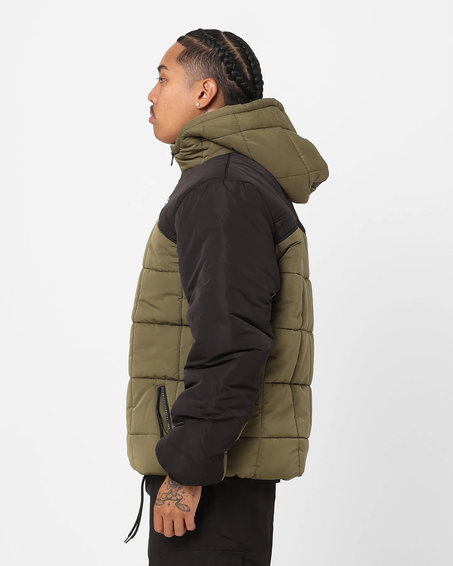 Stussy Hooded Square Puffa Jacket Khaki/Black